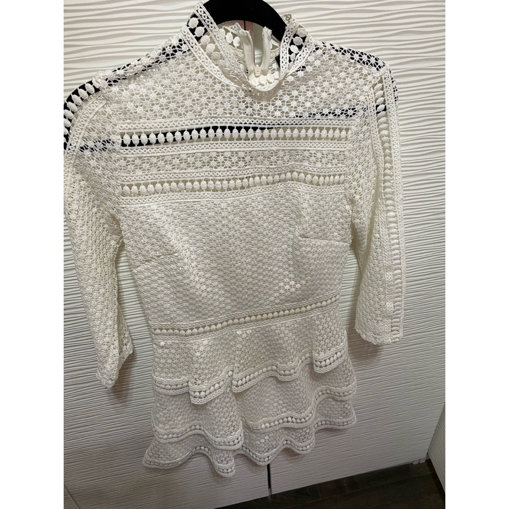 Prettylittlething white tiered lace dress
